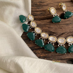 White and Green Mossanite Victorian Diamond Short Neckpiece - VV1386