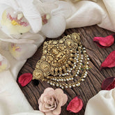 Vriksham Lakshmi & Peacock Gold Look Alike Hair Clip-Pearls Drop-G20562