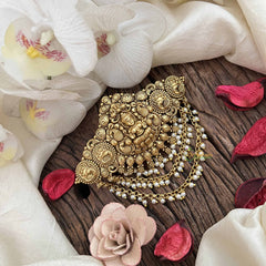 Vriksham Lakshmi & Peacock Gold Look Alike Hair Clip-Pearls Drop-G20562