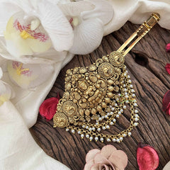 Vriksham Lakshmi & Peacock Gold Look Alike Hair Clip-Pearls Drop-G20562