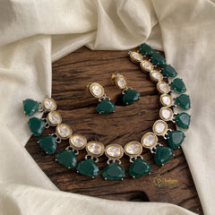 White and Green Mossanite Victorian Diamond Short Neckpiece - VV1386