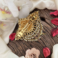 Vriksham Lakshmi & Peacock Gold Look Alike Hair Clip-Pearls Drop-G20562