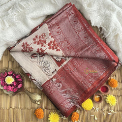 Black Red Kalamkari Saree with Kanchi Border-VS4148