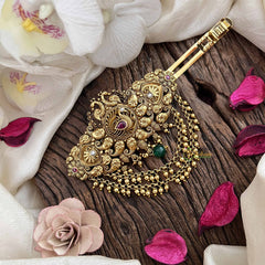 Vriksham Designer Peacock Motif Gold Look Alike Hair Clip-Gold Drop-White-G20566