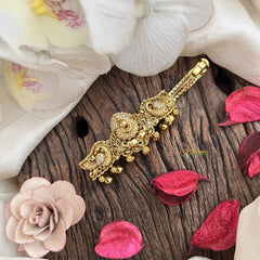 Vriksham Antique Peacock Gold Look Alike AD Stone Hair Clip-Gold Bead-G20565