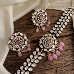 Elegant Pastel Pink Bead Victorian Diamond High Neck Choker - VV1322