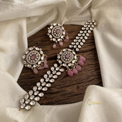 Elegant Pastel Pink Bead Victorian Diamond High Neck Choker - VV1322