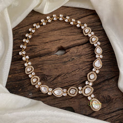 Gold alike Mossanite Victorian Diamond Short Neckpiece - White - VV1385