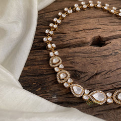 Gold alike Mossanite Victorian Diamond Short Neckpiece - White - VV1385