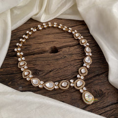 Gold alike Mossanite Victorian Diamond Short Neckpiece - White - VV1385