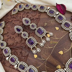 Premium Purple Victorian Diamond Pendant Neckpiece - VV1337