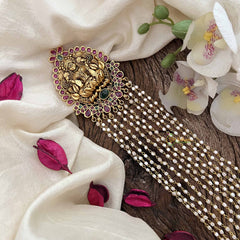 Vriksham Lakshmi Idol With Floral Design Jada Billai- Red & Green-Pearls Line Drop-G20556