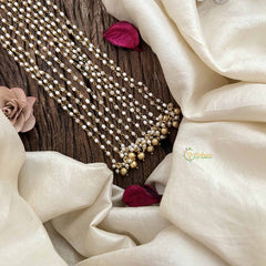 Vriksham Lakshmi Idol With Floral Design Jada Billai- Red & Green-Pearls Line Drop-G20556