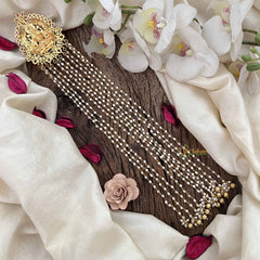 Vriksham Lakshmi Idol With Floral Design Jada Billai- Red & Green-Pearls Line Drop-G20556