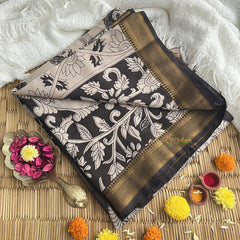 Black Kalamkari Saree with Nizam Border-VS4153