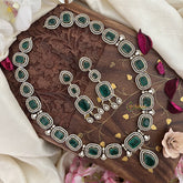 Premium Green Victorian Diamond Pendant Neckpiece - VV1338