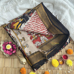 Black Kalamkari Saree with Nizam Border-VS4141