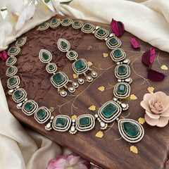 Premium Green Victorian Diamond Pendant Neckpiece - VV1338