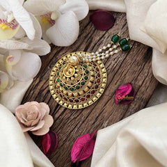 Vriksham Elegant Tamil Iyengar Golden Red Green With Pearls Coted Andal Kondai-G20558