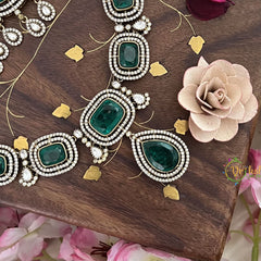 Premium Green Victorian Diamond Pendant Neckpiece - VV1338