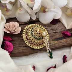 Vriksham Elegant Tamil Iyengar Golden Red Green With Pearls Coted Andal Kondai-G20558