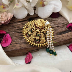 Vriksham Lakshmi Style Tamil Iyengar Golden Red Green With Pearls Coted Andal Kondai-G20561
