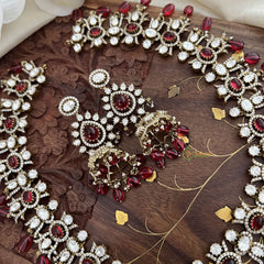 Premium Red Victorian Diamond Long Neckpiece-VV1864