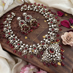 Premium Red Victorian Diamond Long Neckpiece-VV1864