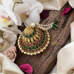 Vriksham Traditional Tamil Iyengar Red Green With Pearls Coted Andal Kondai-G20557