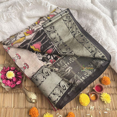 Half White Kalamkari Saree with Kanchi Border-VS4145