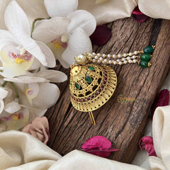 Vriksham Lakshmi Tamil Iyengar Golden Red Green With Pearls Coted Andal Kondai-G20559