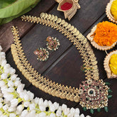 Vriksham Dual Peacock Kemp Stone Kaasumala-Lakshmi Coin Neckpiece-Pastel Green Bead-G21319