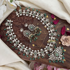 Premium Pastel Green Victorian Diamond Long Neckpiece-VV1885