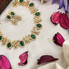 Vriksham Grand Look Oval Shape With Leaf AD Stone Neckpiece-Green-G20581
