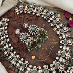 Premium Pastel Green Victorian Diamond Long Neckpiece-VV1885