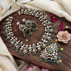 Premium Pastel Green Victorian Diamond Long Neckpiece-VV1885