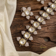 Mossanite Victorian Diamond Short Neckpiece with Touch Of Gold Alike - VV1380