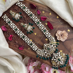 Victorian Diamond Elephant Pendant Neckpiece-Green-VV1867