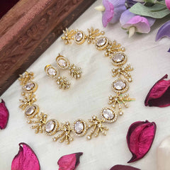 Vriksham Grand Look Oval Shape With Leaf AD Stone Neckpiece-White-G20583