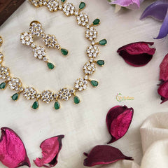 Vriksham Premium Party Ware Floral AD Stone Neckpiece-Green-G20580