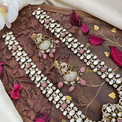 Victorian Diamond Elephant Pendant Neckpiece-Baby Pink-VV1886