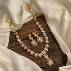 Gold alike Mossanite Victorian Diamond Short Neckpiece - VV1384