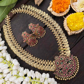Vriksham Dual Maanga with Peacock Coin Haram-Kaasumala-Red Green-Gold Bead-G21321