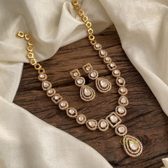 Gold alike Mossanite Victorian Diamond Short Neckpiece - VV1384