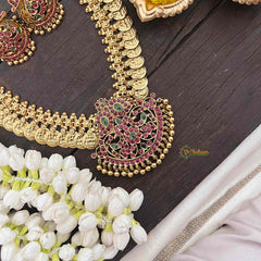 Vriksham Dual Maanga with Peacock Coin Haram-Kaasumala-Red Green-Gold Bead-G21321