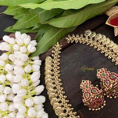 Vriksham Dual Maanga with Peacock Coin Haram-Kaasumala-Red Green-Gold Bead-G21321