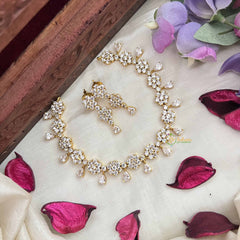 Vriksham Premium Party Ware Floral AD Stone Neckpiece-White-G20578