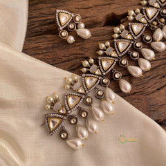 Mossanite Victorian Diamond High Neckpiece WIth Beads - VV1333