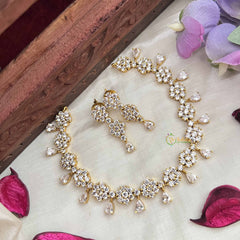 Vriksham Premium Party Ware Floral AD Stone Neckpiece-White-G20578