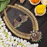 Vriksham Dual Peacock Kemp Stone Pendant Kaasumala-Pastel Green Bead-G21322